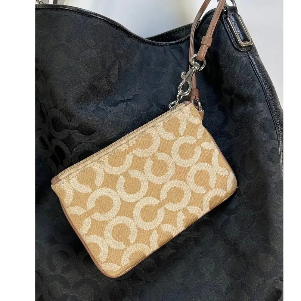 Coach Wristlet Signature C Op Art Sateen Jacquard Brown